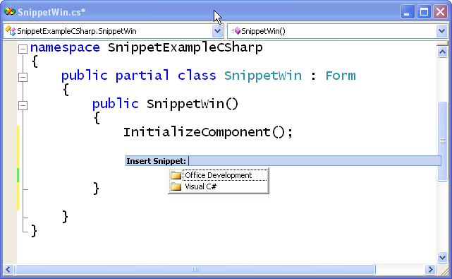 Figure 2: C# focuses on code snippets for common language constructs.