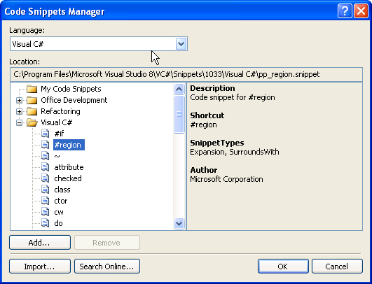 Figure 4: The Code Snippets Manager helps you organize your snippets.