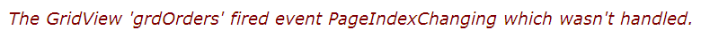 Figure 6:  Error message before we handle the PageIndexChanging event.