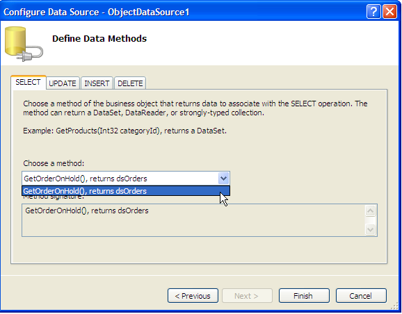 Figure 4:  Select the method in the business object for retrieving data.