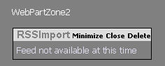 Figure 10:  RSSImport added to the WebPartZone, with no feed specified yet.