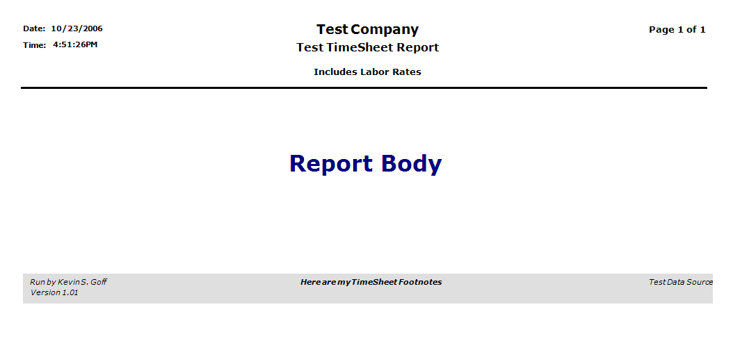 Figure 5:  Basic report with generic header and footer.