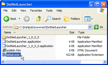 Figure 9: Visual Studio creates many files when it publishes a ClickOnce application, including the Bootstrapper, a generic Web page, and a deployment manifest. 