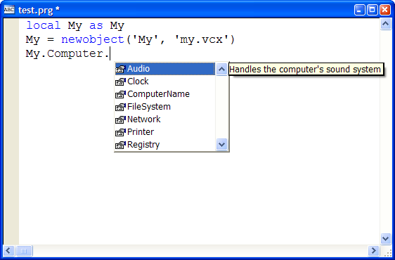 Figure 2: IntelliSense on My members shows only the members of interest.