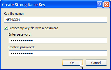 Figure 6: Visual Studio provides a fast and easy way to create strong name key files and even allows you to generate password-protected key files.