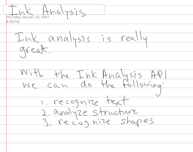 Figure 4: Sample document after ink analysis in OneNote 2007.