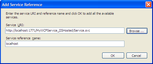Figure 6:  Add a service reference and a default name.