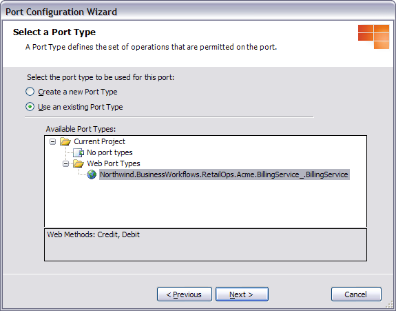 Figure 14: The Port Configuration Wizard allows you to choose the proxy generated by adding a new Web Reference as a Port Type.