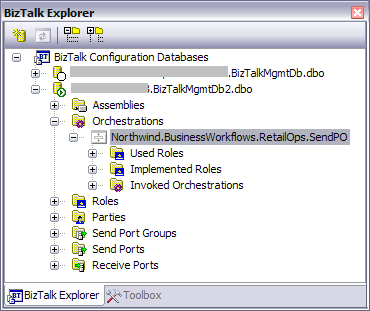 Figure 22: The BizTalk Explorer is a one-stop show for managing BizTalk artifacts from Visual Studio.