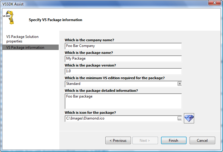 Figure 3: VS Package solution creation wizard page 2.