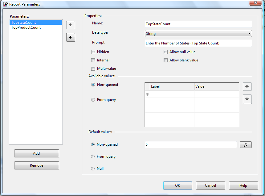 Figure 4:  SSRS automatically creates report parameters.
