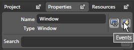 Figure 13:  You can see all events for an object by clicking the Events button in the Properties palette.