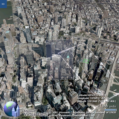 Figure 2: Photosynth style navigation of bird's eye images in Virtual Earth 3D.