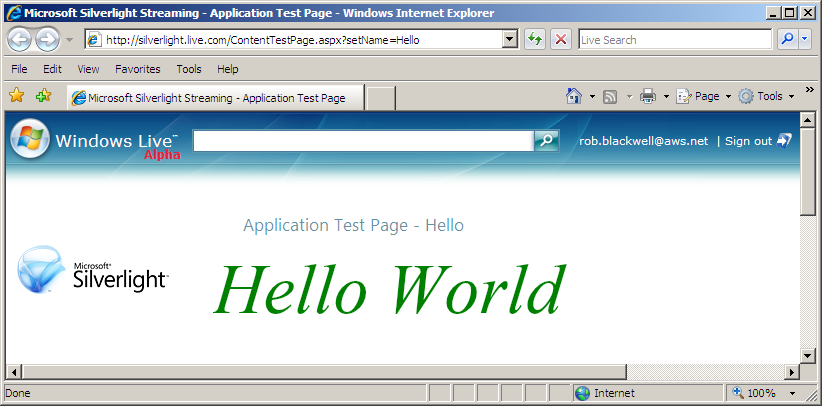 Figure 4: Click Launch Application Test Page to run your application.