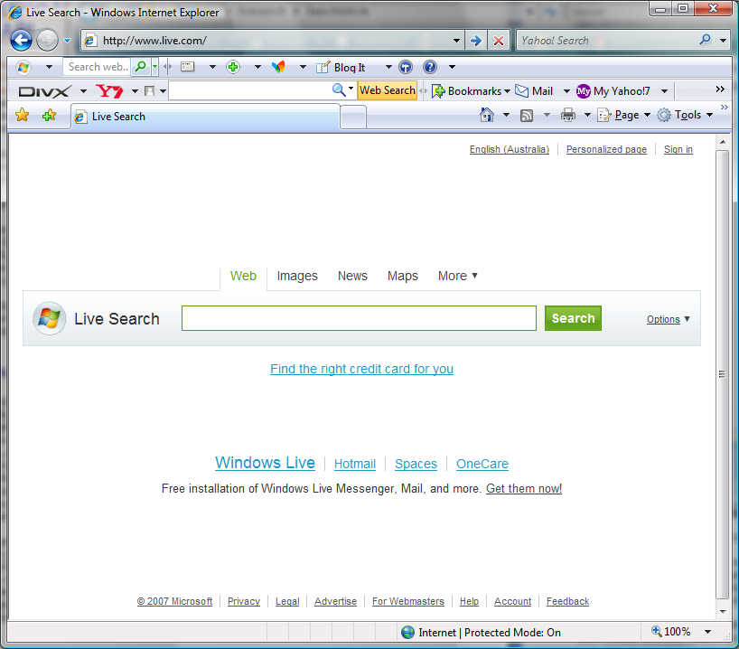 Figure 1: The Live Search home page.