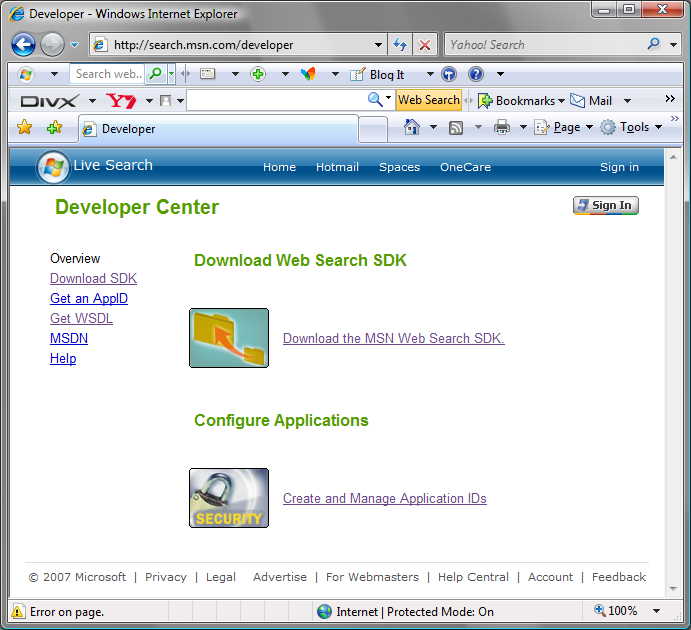 Figure 2: The Developer Center home page.