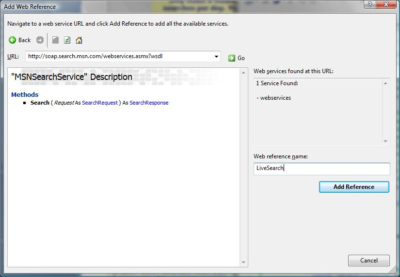 Figure 4: The Add Web Reference dialog box.