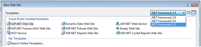 Figure 1:  The ability to target an ASP.NET Web site to a version of the .NET Framework.
