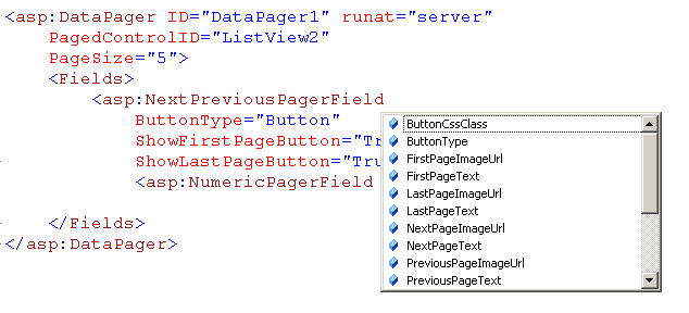 Figure 4:  Adding the NextPreviousPagerField in the Source window.
