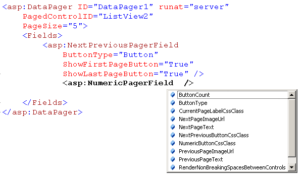 Figure 5:  Adding the NumericPagerField in the Source window.