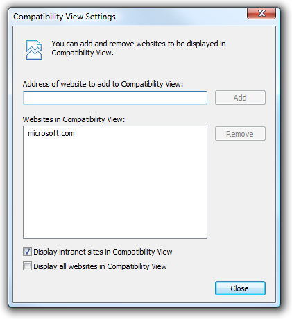 Figure 2: Compatibility View Settings. 