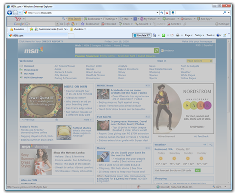 Figure 1: A tab in Internet Explorer 8 Beta 2 with the separate processes dimmed for illustration.