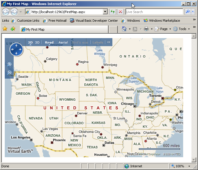 Figure 1:  Virtual Earth displays a default map when you don’t indicate a specific location.