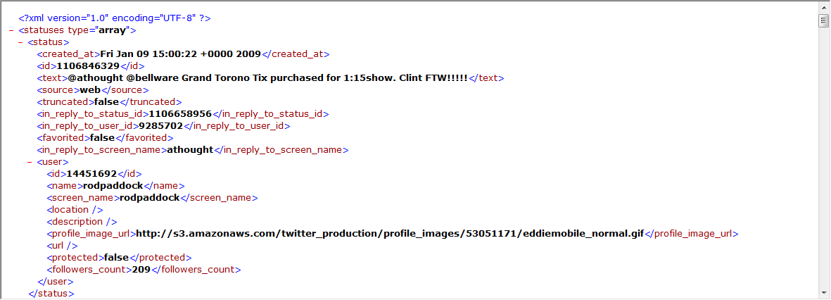 Figure 1:  XML returned from Twitter.