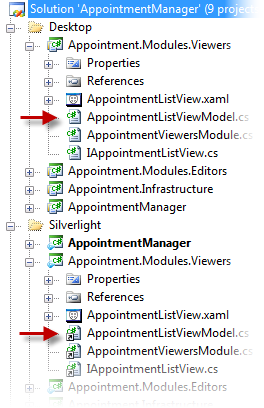 Figure 5: Code shared between WPF and Silverlight versions of an application.