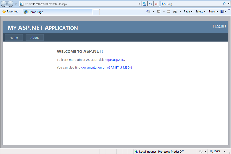 Figure 2:  Default application running within the browser.