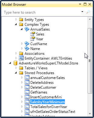 Figure 11: Stored procedures pulled into the model will be listed in the Store details.