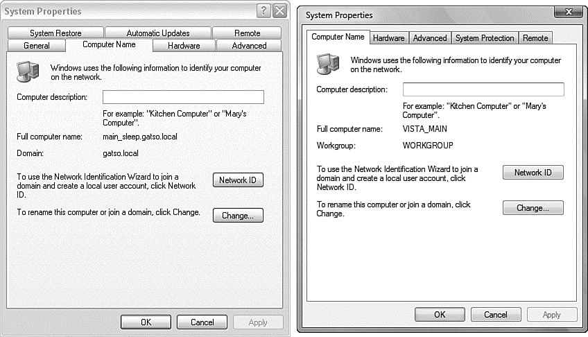 Figure 1.2  The Windows XP and Vista Computer Properties applications.  