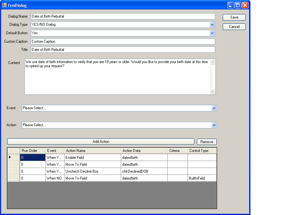 Figure 2: This screen shows a dialog control that gives the end user the ability to control actions within their script.