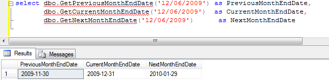 Figure 4: In this example, GetCurrentMonthEndDate(), GetPreviousMonthEndDate(), and GetNextMonthEndDate(), based on the date 12/6/2009, will return the current month end date as well as the preceding and following month end dates relative to 12/6/2009.