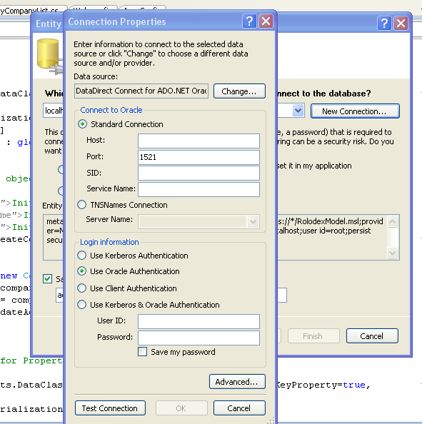 Figure 3: Creating a new connection using DataDirect Oracle provider.