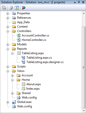 Figure 7: The TableListing.aspx page is an ASP.NET Web Form that will host the ReportViewer control.