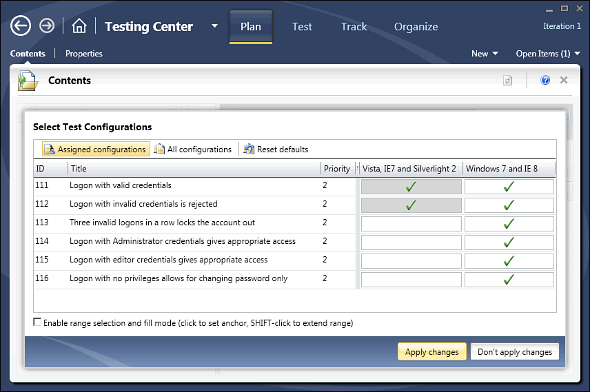 Figure 3-14: Assign test configurations to specific tests