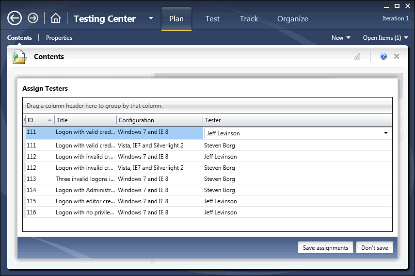 Figure 3-16: Assigning testers to Test Cases