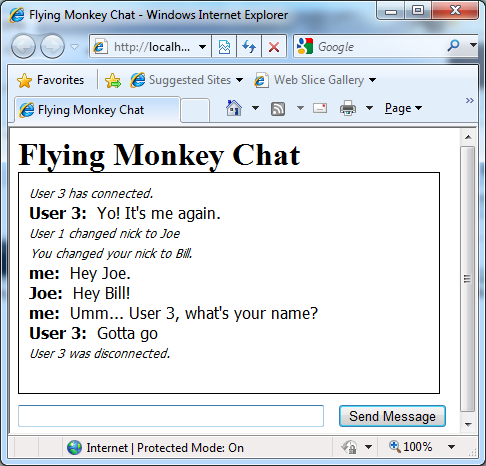 Figure 8: This is one user’s perspective when using the final chat server.