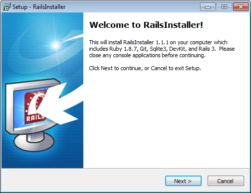 Figure 1: Use RailsInstaller to build a Ruby on Rails development stack on Windows.