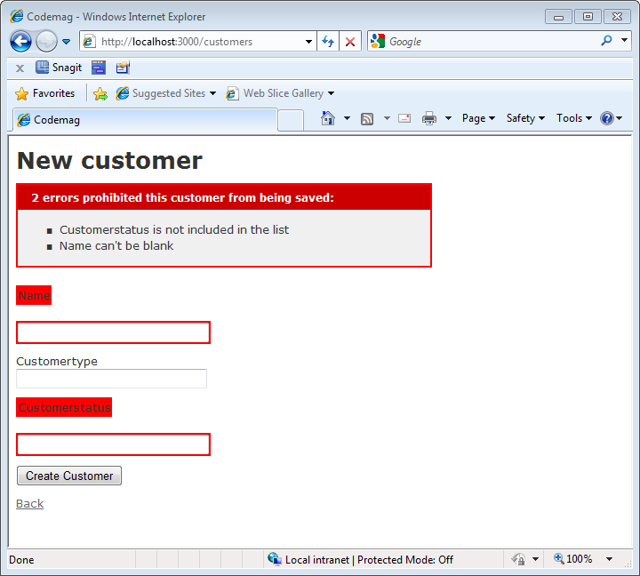 Figure 10: Customer screen with two rules violated.