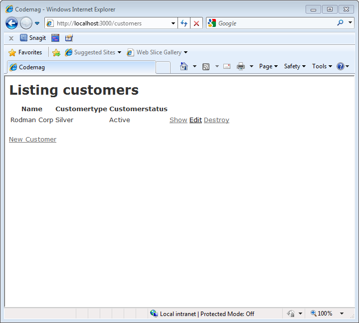 Figure 11: This screen shows a list of customers with the name of the customer type displayed.
