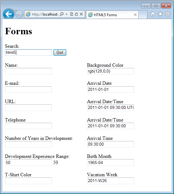 Figure 3: New input types in Internet Explorer 9.