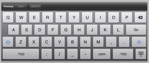 Figure 14: Soft keyboard formatted for URLs.