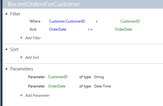 Figure 4: A query returning recent Orders for a given customer.