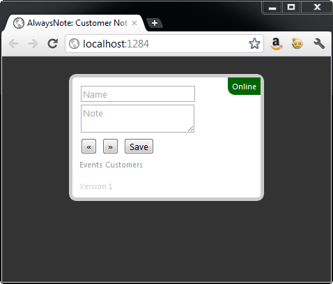 Figure 2: Loading AlwaysNote while connected to the web reports an "online” status.