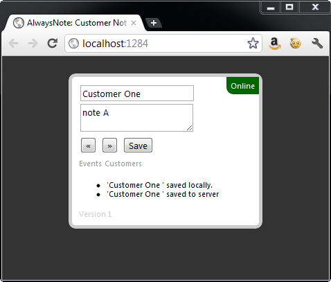 Figure 4: AlwaysNote reponds to saving data locally and on the server while connected to the web.