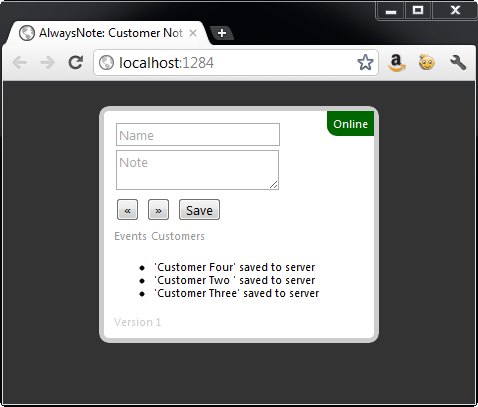 Figure 6: AlwaysNote automatically sends changes saved locally to the server when the computer reestablishes a connection to the web.