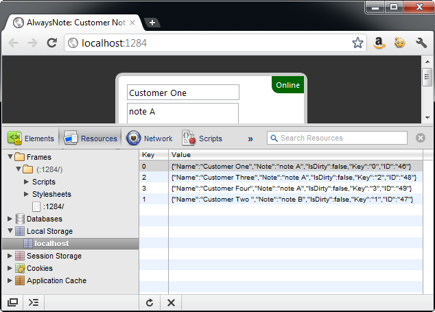 Figure 10: Opening the developer tools in Chome (F12) allows you see the data stored in local storage.