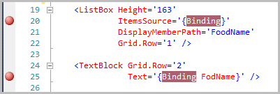 Figure 1: Two breakpoints in the XAML editor window.